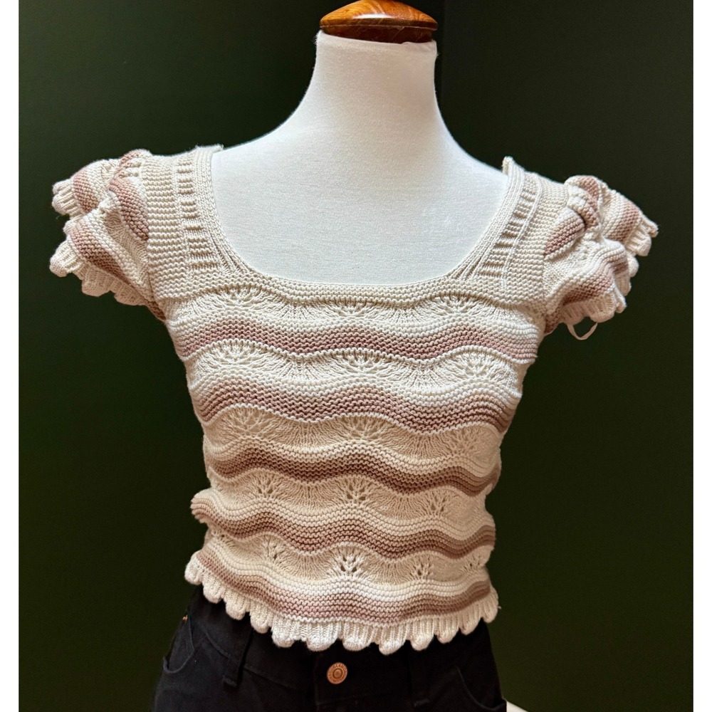 Jessica Simpson Crochet Ruffle Sleeve Square Neck Fitted Blouse Women's S‎